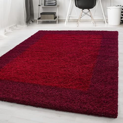 HomebyHome Shaggy Teppich Wohnzimmer 240 x 340 cm - Shaggy Teppich Hochflor Rot Extra Weich und Flauschig - Waschbarer Langflor Teppiche für Schlafzimmer, Küche, Flur - Carpet, Halı, Kilim
