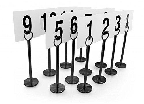 New Star Foodservice 27686 Ring Clip Table Number Card Holders, w/Number Cards, 1 to 25, Set of 12, 8-Inch, Black Stand