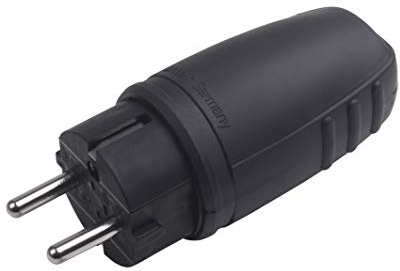 Meister Schutzkontakt-Stecker - Gummi/Kunststoff - schwarz - 250 V - 16 A - Maximaler Kabelquerschnitt 2,5 mm² - IP44 Außenbereich - Zentrale Einführung / Schuko-Stecker mit Knickschutz / 7421420