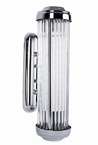 Art Deco Kinoleuchte nach Henry Petitot 1930, verchromte Wandlampe mit Glasstaeben, fuer zwei E-14-Leuchtmittel Spiegelleuchte XC01 Palazzo Exklusiv