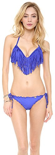 Luli Fama Women's Cosita Buena Cutting Edge Fringe Plunge Push Up Underwire, Electric Blue, Large