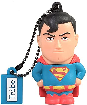 Tribe Warner Bros DC Comics Superman USB-minne 16 GB minne 2.0 High Speed Pendrive Memory Stick Flash Drive, roliga presenter 3D-figur, USB-pryl av hård PVC med nyckelring – flerfärgad