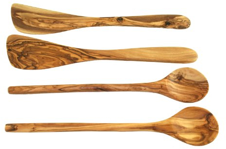 D.O.M. - Juego de cocina de madera de olivo (4 piezas, 2 x 2 unidades)