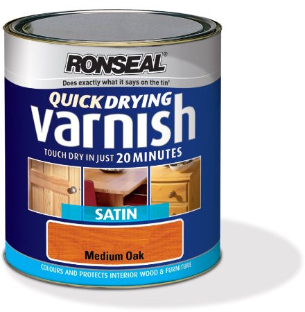 Ronseal QDVSMO250 250ml Medium Quick Dry Varnish Coloured Satin Oak