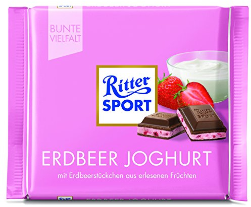 Ritter Sport Erdbeer Joghurt (12 x 100 g), Vollmilchschokolade mit Erdbeer-Joghurtcreme, Schokolade mit Füllung, fruchtig-frischer Geschmack