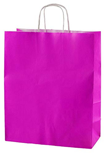 Thepaperbagstore 10 Bolsas De Papel De Colores, Reciclables Y Reutilizables, con Asas Retorcidas, Fucsia - Mediana 250x110x310mm