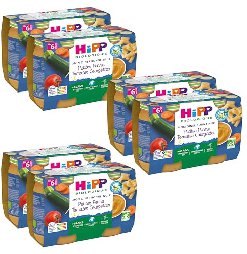 HiPP - Mon Dîner Bonne Nuit - Petites Penne Tomates Courgettes Dès 6 Mois 12 Pots de 190 g - BIOLOGIQUE