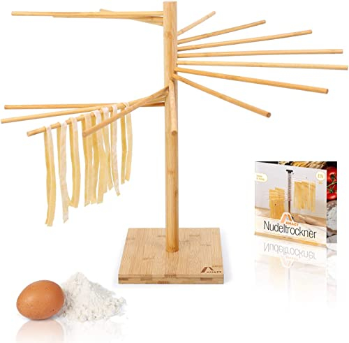 Amazy Secador de Pasta de Bambú + ePaper gratuito con recetas y consejos de uso | 100% natural - Soporte de pasta antideslizante y resistente para el secado casero de pasta