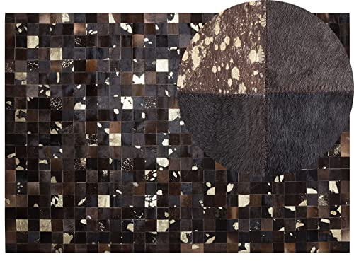 Beliani Tappeto patchwork in pelle marrone scura e beige - 160 x 230 cm -