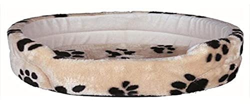 TRIXIE Hundebett Joey 55 × 48 cm in beige - flauschiger Hundeschlafplatz mit niedlichem Pfotenmotiv - Hundekorb für kleine Hunde - rutschfest - 37003
