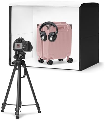 Amazon Basics Portable Foldable Photo Studio Box with LED Lights for Product Photography, 25 x 30 x 25 Inches, White Backdrop, Black