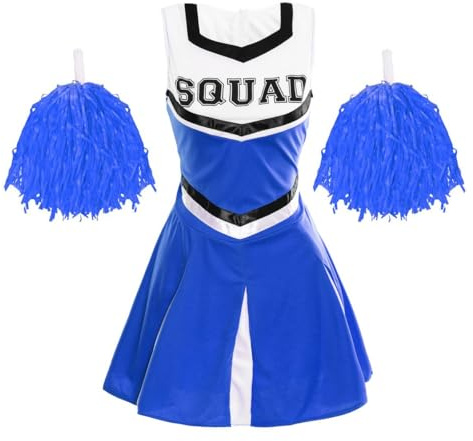 Brudtärna kostym – blå hög skolledare klänning + jumbo-pop pop pop utklädnad dräkt dam dam schäfer schack kanin amerikan körsbärsledare uniform (XX-large Storbritannien 22–24)