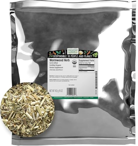 Frontier Co-op Organic Wormwood Herb, 1lb Bulk Bag, Cut and Sifted - Artemisia Absinthium | Wormwood Tea and Herbal Uses, Kosher