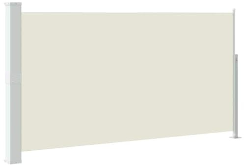 vidaXL Retractable Patio Terrace Side Awning - Steel Stand, Adjustable Width up to 118, Polyester Fabric, UV & Tear - Easy Installation, Perfect for Privacy & Protection, Gray and Cream Color