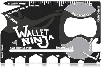 Vante-Wallet Ninja 18 i 1 multifunktionellt kreditkortsstorlek fickverktyg svart