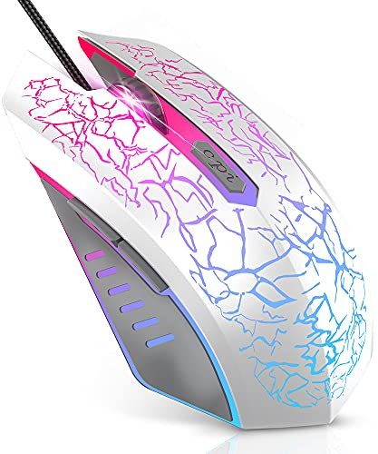 VersionTech Gaming Mouse, Wired USB Optical Mouse with 3600 DPI, 6 Buttons for Computer PC Laptop, RGB Gaming Mice 4 Adjustable DPI Levels with 7 Auto Changing Colors for Pro Gamer, White