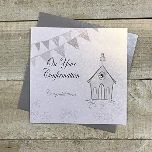 WHITE COTTON CARDS de Votre Confirmation Congratulations Carte Faite Main, Argent