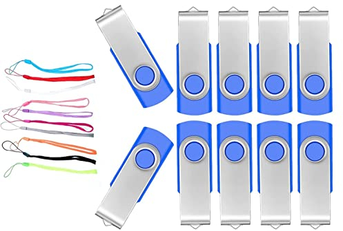 1GB PenDrive 10 Piezas Memorias USB 2.0 - Giratorio Llaves USB 2.0 Práctica y Portátil Pen Drive 1 GB - FEBNISCTE Almacenamiento de Datos Externo Azul Flash Drive con Cuerda para Regalos Promocionales