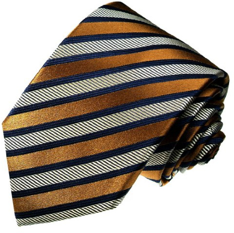 LORENZO CANA Cravate en soie italienne 100% soie marron argenté bleu doré rayé mariage soirée business 25018