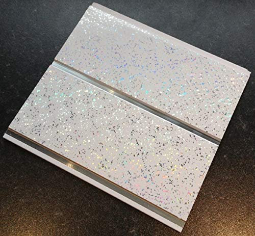 Platinum White Sparkle Chrome Strip Wall Cladding Ceiling Kitchen Sparkly Diamond Effect Panels PVC Wet Wall Bathroom Cladding (8 Pack)