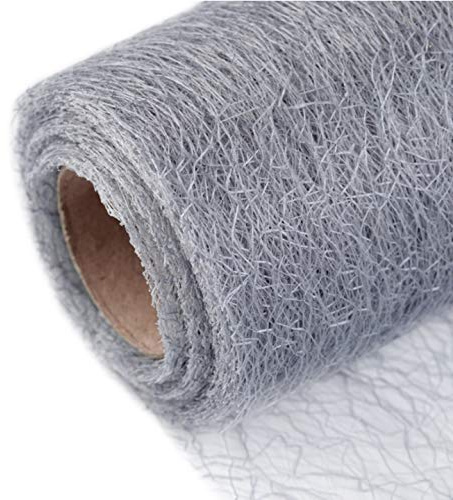Schnoschi Dekostoff silver, rulle 9 m x 30 cm, bordslöpare, dekonet, bordsband, nätmaterial, textilnätväv