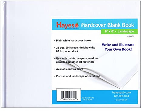 Flipside Hayes Plain White Blank Hardcover Book, 28 Pages/14 Sheets, 8 x 6 (H-BK400)