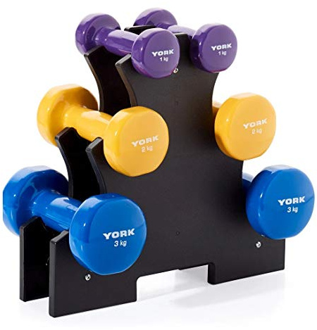 York Fitness 12kg Vinyl Dipped Dumbbell Set with Stand
