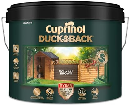 Cuprinol 5 Year Ducksback Shed and Fence Paint 9 Litre, Harvest Brown