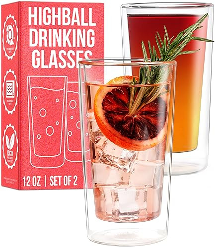 Eparé Highball Glasses - Juego de vasos de cóctel de 10 onzas - Cristalería aislada para beber - Té helado, zumo de cerveza