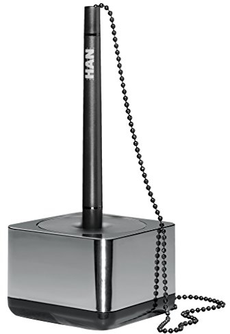 HAN Kugelschreiberständer i-Line CHROME – eleganter, hochglänzender Design-Kugelschreiberständer mit stabiler schwarzer Kette, chrome, 27651-88, 1 Stück (1er Pack)