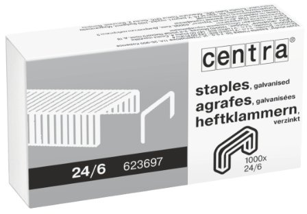 Centra häftklammer, Galavaniserad tråd 20 Sheet, 24/6