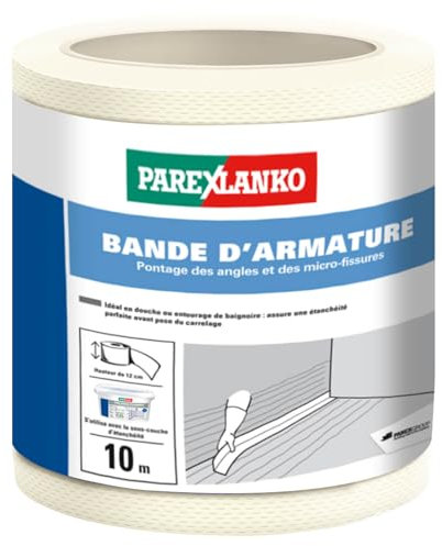 Parexlanko - Bande d’armature - Blanc - Pour pontage des angles et des micro-fissures - Étanche - Idéal pour entourage de douche ou baignoire - 10m