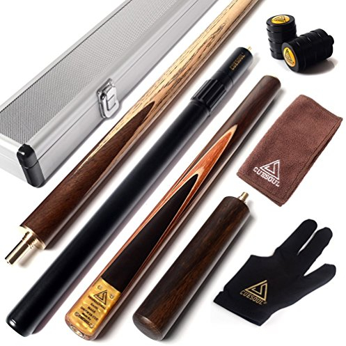 CUESOUL 57 Handcraft 3/4 Jointed Snooker Queues with Mini Butt End Extension Packed in Aluminium Köcher Karella (D305)