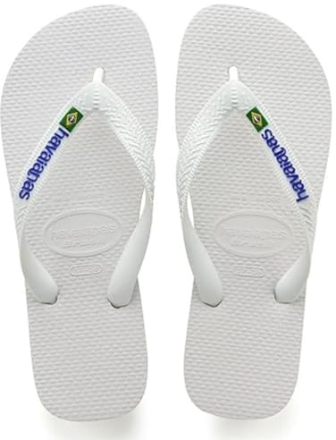 Havaianas - Brasil Logo, Iconic, Comfortable and Durable Flip-Flops, Straps with Brazilian Flag and Non-Slip Sole with Colourful Stripes, Adults Unisex, White, 10/11