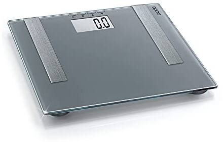 Exacta Digitale Personenwaage Premium mit Ein- und Ausschaltfunktion, Körperwaage mit praktischer LCD-Anzeige, Waage ermittelt Gewicht, Körperfett und Wasseranteil