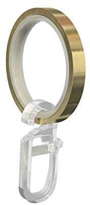 Flairdeco Gardinenringe/Ringe mit Gleiteinlage/Faltenhaken, Metall, Messing-Optik, 33/24 mm, 20 Stück