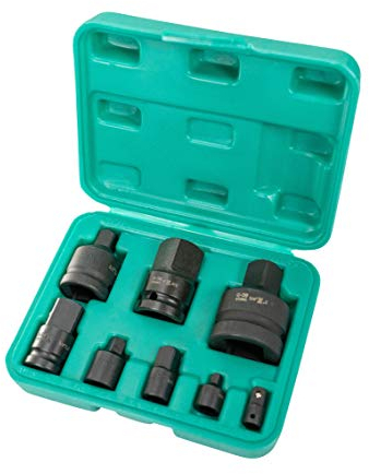 Set adattatori da 8 pezzi con attacco da 1/4″, 3/8″, 1/2″ e 1″ | WIESEMANN 80010 | lega acciaio in cromo e vanadio | set per chiavi a bussola | maschio | femmina | valigetta per trasporto