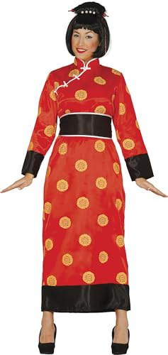 FIESTAS GUIRCA | Costume de China Adulte (42-44/L) - Kimono et Ceinture - Costumes d'Asie, Ninjas et Geishas pour Halloween, Carnaval et Fêtes Déguisées - Idéal pour Femmes - Noir et Rouge