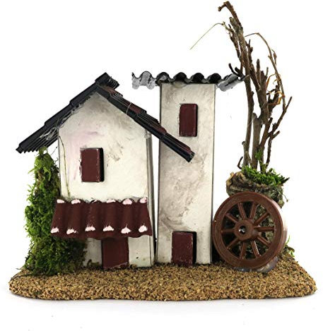 Ferrari & Arrighetti Casette per Presepe, Casetta e Torretta con Tettoie Rosse per Presepe Tradizionale Bertoni, 15x10x14 Cm Circa