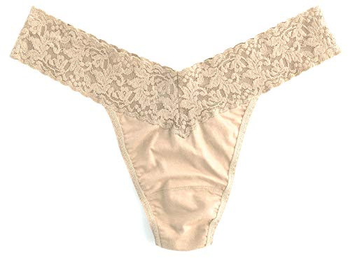 hanky panky, Supima Cotton Original Rise Thong with Lace, Chai, One Size (4-14)
