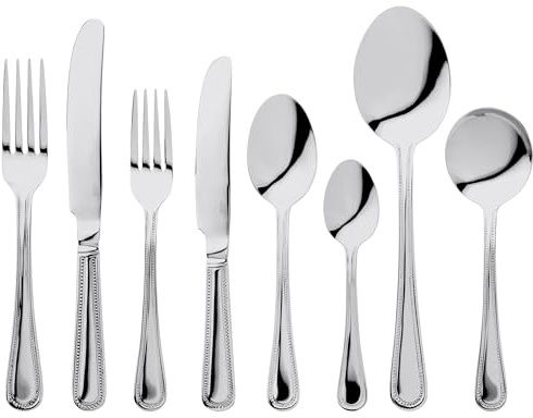 Judge Bead 44-Piece Stainless Steel Cutlery Set – Service for 6 with Serving Spoons, Elegant Beaded Design, Dishwasher Safe Flatware