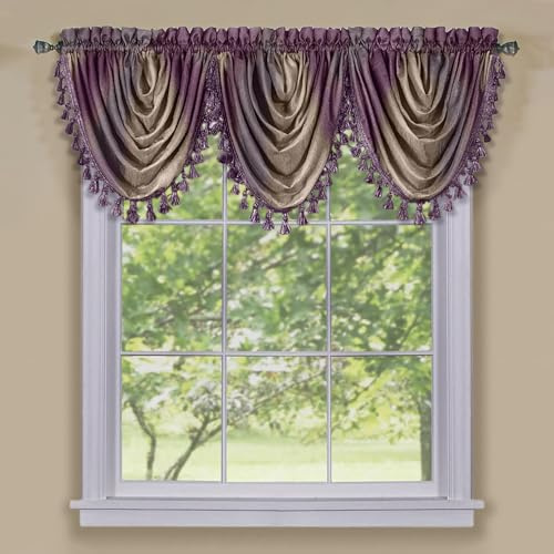 Mjuka vattenfall gardinkappa – 117 cm bredd, 102 cm längd – Ombre (aubergine) – dekorativa polyesterdraperier för sovrum vardagsrum och matsal från Achim heminredning