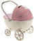 Spardose in Kinderwagen-Form, versilbert, rosa emailliert