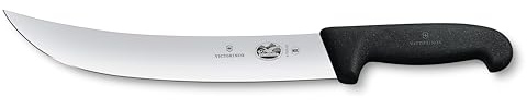 Victorinox Fibrox Cuchillo carnicero curvo, cuchillo de carnicero largo para trocear grandes piezas de carne, 25 cm, hoja curva, afilado, acero inoxidable, negro