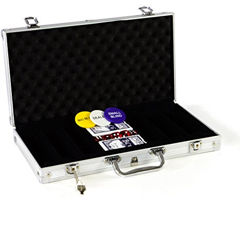 Nexos Trading Pokerkoffer LEER für 300 Poker Chips inkl. Poker Zubehör mit 2 Sets Pokerkarten 5 Würfel Dealer Button Blinds Deutscher Anleitung Texas Holdem