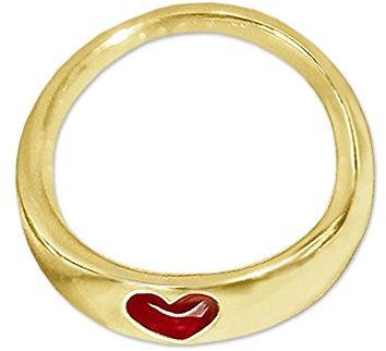 CLEVER SCHMUCK Goldener kleiner Mini Anhänger Taufring Ø 9 mm schmale flache Form mit Herz rot emailliert glänzend 333 Gold 8 Karat im Schmucketui