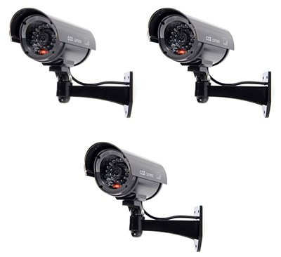 Rheme Fake CCTV,Dummy Security Camera, Fake CCTV Surveillance System with Realistic Red Flashing Lights and Warning Sticker for Indoor Outdoor 3 Pack