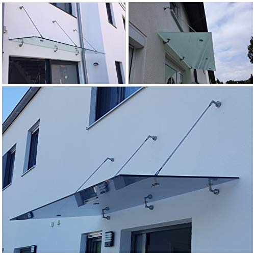 Glasvordach Edelstahl Vordach für Haustür Türvordach Überdachung VSG 13 mm Glas, Größe:300 x 90 cm, Glasart:Klarglas