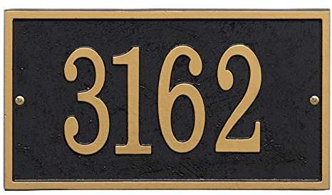 Whitehall Personalized Cast Metal Address Plaque - USA Made Custom House Number Sign - Rectangle (11 x 6.25) - Black with Gold Numbers