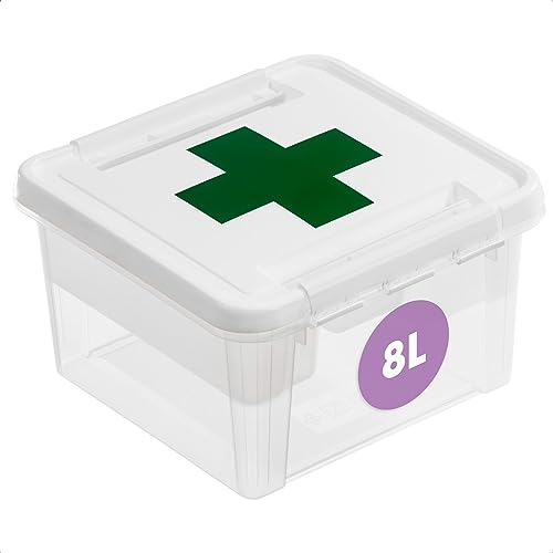 ORTHEX 1st Aid 3597110 Erste Hilfe Box-Deco 12-Aufbewahrungsbox Kunststoff-Deckel mit Clipverschluss-Einsätze-Einfache und praktische Lagerung-Weiß/Transparent-SmartStore, Sonstige